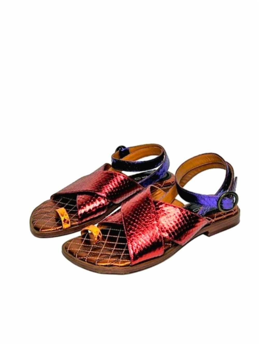 Etro Ayers Metallic Snake Sandals Size 38 US 8 Toe Cross Over Strap Ankle Wrap